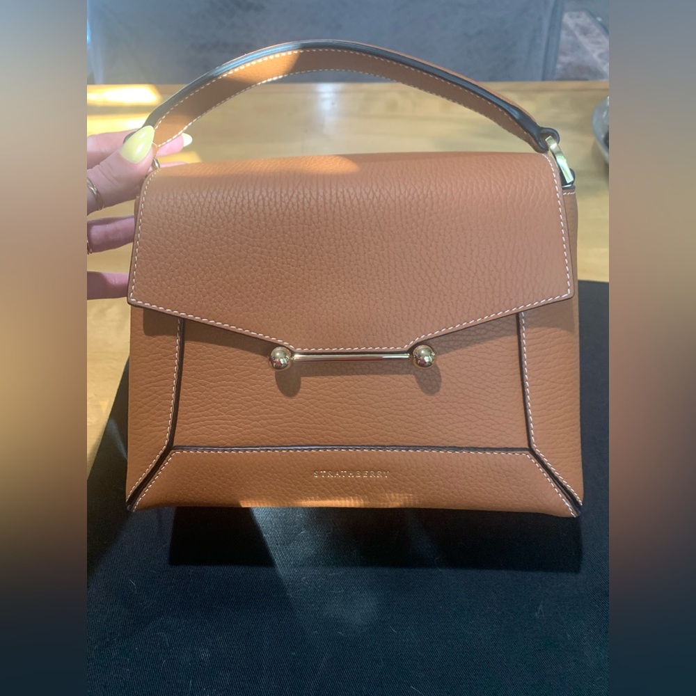 Strathberry Mosaic Bag in Tan with Vanilla stitching